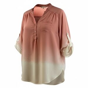 Wishful Park Ombre Roll Tab Blouse Women XL Pink Cream NWT Chiffon Boho Top